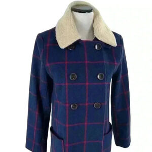 Vintage Old Navy Women's Coat Jacket Peacoat Double Breasted Plaid Size Small
